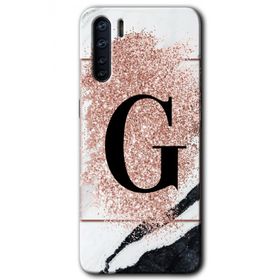 Oppo A91 Pembe Mermer Desenli G Harfi Baskılı Uyumlu Silikon Kılıf