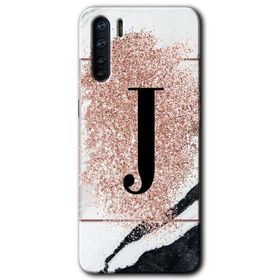 Oppo A91 Pembe Mermer Desenli J Harfi Baskılı Uyumlu Silikon Kılıf