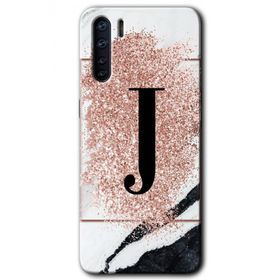 Oppo A91 Pembe Mermer Desenli J Harfi Baskılı Uyumlu Silikon Kılıf