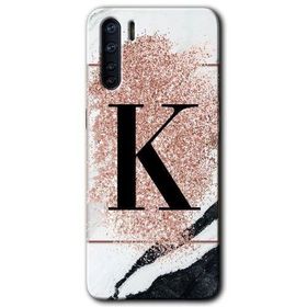 Oppo A91 Pembe Mermer Desenli K Harfi Baskılı Uyumlu Silikon Kılıf