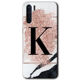 Oppo A91 Pembe Mermer Desenli K Harfi Baskılı Uyumlu Silikon Kılıf