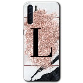Oppo A91 Pembe Mermer Desenli L Harfi Baskılı Uyumlu Silikon Kılıf