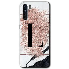 Oppo A91 Pembe Mermer Desenli L Harfi Baskılı Uyumlu Silikon Kılıf