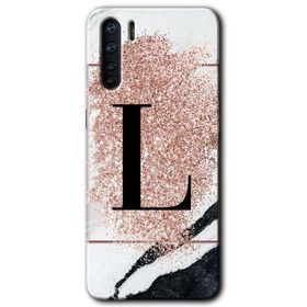 Oppo A91 Pembe Mermer Desenli L Harfi Baskılı Uyumlu Silikon Kılıf