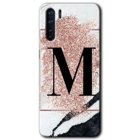 Oppo A91 Pembe Mermer Desenli M Harfi Baskılı Uyumlu Silikon Kılıf