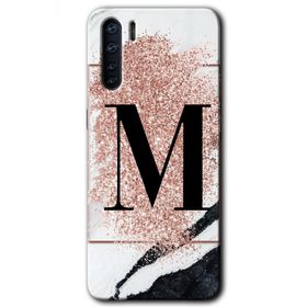 Oppo A91 Pembe Mermer Desenli M Harfi Baskılı Uyumlu Silikon Kılıf
