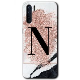 Oppo A91 Pembe Mermer Desenli N Harfi Baskılı Uyumlu Silikon Kılıf