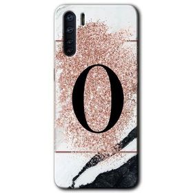 Oppo A91 Pembe Mermer Desenli O Harfi Baskılı Uyumlu Silikon Kılıf