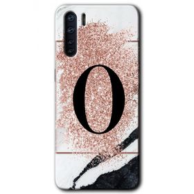 Oppo A91 Pembe Mermer Desenli O Harfi Baskılı Uyumlu Silikon Kılıf
