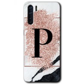 Oppo A91 Pembe Mermer Desenli P Harfi Baskılı Uyumlu Silikon Kılıf