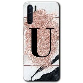 Oppo A91 Pembe Mermer Desenli U Harfi Baskılı Uyumlu Silikon Kılıf