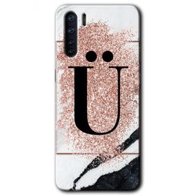 Oppo A91 Pembe Mermer Desenli U Harfi Baskılı Uyumlu Silikon Kılıf