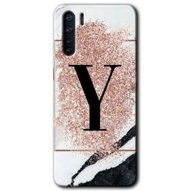 Oppo A91 Pembe Mermer Desenli Y Harfi Baskılı Uyumlu Silikon Kılıf