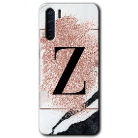 Oppo A91 Pembe Mermer Desenli Z Harfi Baskılı Uyumlu Silikon Kılıf