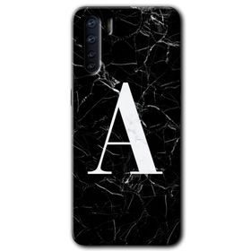 Oppo A91 Siyah Mermer Desenli A Harfi Baskılı Uyumlu Silikon Kılıf