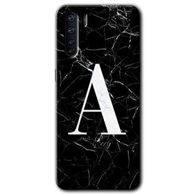 Oppo A91 Siyah Mermer Desenli A Harfi Baskılı Uyumlu Silikon Kılıf