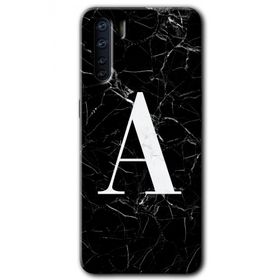 Oppo A91 Siyah Mermer Desenli A Harfi Baskılı Uyumlu Silikon Kılıf