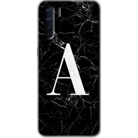 Oppo A91 Siyah Mermer Desenli A Harfi Baskılı Uyumlu Silikon Kılıf