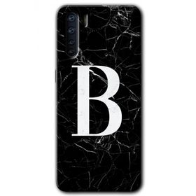 Oppo A91 Siyah Mermer Desenli B Harfi Baskılı Uyumlu Silikon Kılıf