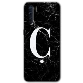 Oppo A91 Siyah Mermer Desenli C Harfi Baskılı Uyumlu Silikon Kılıf