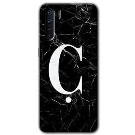 Oppo A91 Siyah Mermer Desenli C Harfi Baskılı Uyumlu Silikon Kılıf