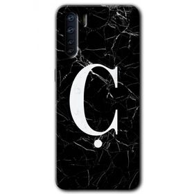 Oppo A91 Siyah Mermer Desenli C Harfi Baskılı Uyumlu Silikon Kılıf