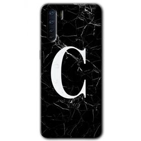 Oppo A91 Siyah Mermer Desenli C Harfi Baskılı Uyumlu Silikon Kılıf