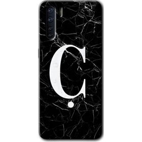 Oppo A91 Siyah Mermer Desenli C Harfi Baskılı Uyumlu Silikon Kılıf