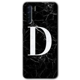 Oppo A91 Siyah Mermer Desenli D Harfi Baskılı Uyumlu Silikon Kılıf