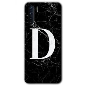 Oppo A91 Siyah Mermer Desenli D Harfi Baskılı Uyumlu Silikon Kılıf