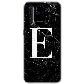 Oppo A91 Siyah Mermer Desenli E Harfi Baskılı Uyumlu Silikon Kılıf