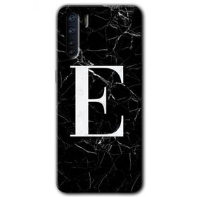 Oppo A91 Siyah Mermer Desenli E Harfi Baskılı Uyumlu Silikon Kılıf
