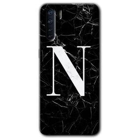 Oppo A91 Siyah Mermer Desenli F Harfi Baskılı Uyumlu Silikon Kılıf
