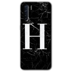 Oppo A91 Siyah Mermer Desenli F Harfi Baskılı Uyumlu Silikon Kılıf