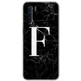 Oppo A91 Siyah Mermer Desenli F Harfi Baskılı Uyumlu Silikon Kılıf