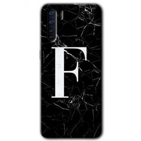 Oppo A91 Siyah Mermer Desenli F Harfi Baskılı Uyumlu Silikon Kılıf