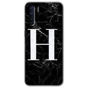 Oppo A91 Siyah Mermer Desenli H Harfi Baskılı Uyumlu Silikon Kılıf