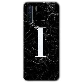 Oppo A91 Siyah Mermer Desenli I Harfi Baskılı Uyumlu Silikon Kılıf