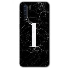 Oppo A91 Siyah Mermer Desenli I Harfi Baskılı Uyumlu Silikon Kılıf