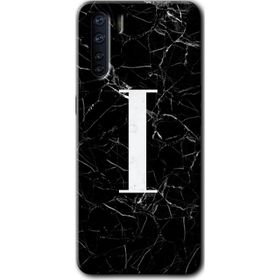 Oppo A91 Siyah Mermer Desenli I Harfi Baskılı Uyumlu Silikon Kılıf