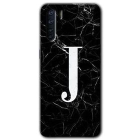 Oppo A91 Siyah Mermer Desenli J Harfi Baskılı Uyumlu Silikon Kılıf