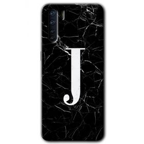 Oppo A91 Siyah Mermer Desenli J Harfi Baskılı Uyumlu Silikon Kılıf