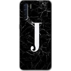 Oppo A91 Siyah Mermer Desenli J Harfi Baskılı Uyumlu Silikon Kılıf