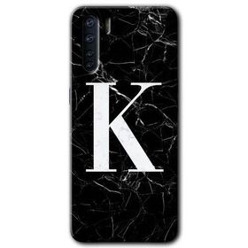 Oppo A91 Siyah Mermer Desenli K Harfi Baskılı Uyumlu Silikon Kılıf