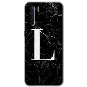 Oppo A91 Siyah Mermer Desenli L Harfi Baskılı Uyumlu Silikon Kılıf
