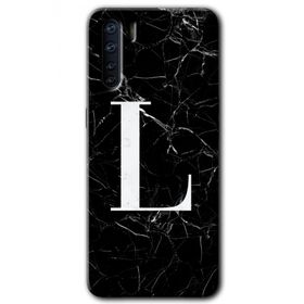 Oppo A91 Siyah Mermer Desenli L Harfi Baskılı Uyumlu Silikon Kılıf