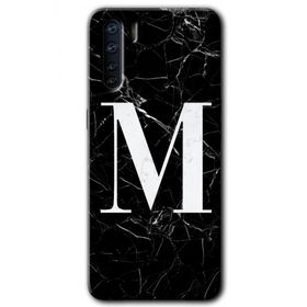 Oppo A91 Siyah Mermer Desenli M Harfi Baskılı Uyumlu Silikon Kılıf