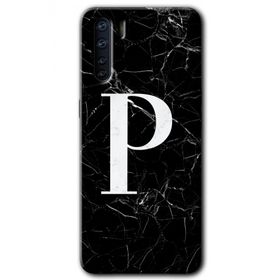Oppo A91 Siyah Mermer Desenli P Harfi Baskılı Uyumlu Silikon Kılıf