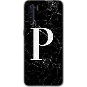 Oppo A91 Siyah Mermer Desenli P Harfi Baskılı Uyumlu Silikon Kılıf