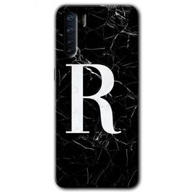 Oppo A91 Siyah Mermer Desenli R Harfi Baskılı Uyumlu Silikon Kılıf